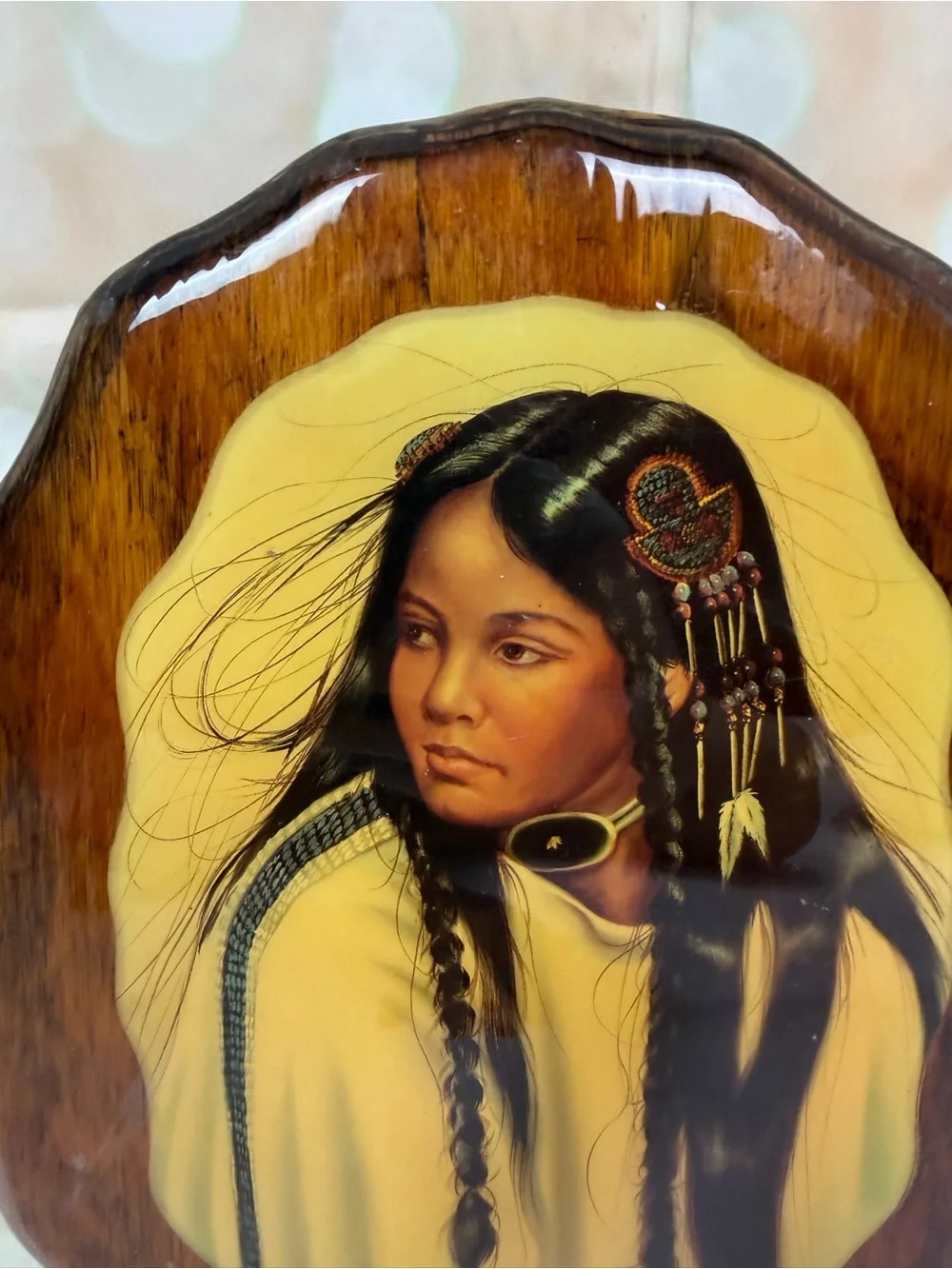 Native American Indian Print On Wood Lacquered